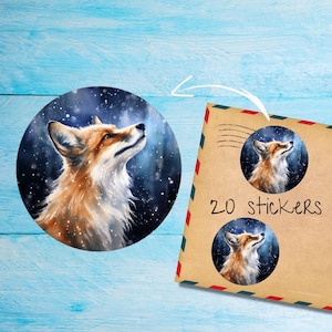 Confezione di adesivi Fox in Snowfall, graziose etichette postali rotonde opache e tagliate singolarmente, articoli per amici di penna per decorare buste