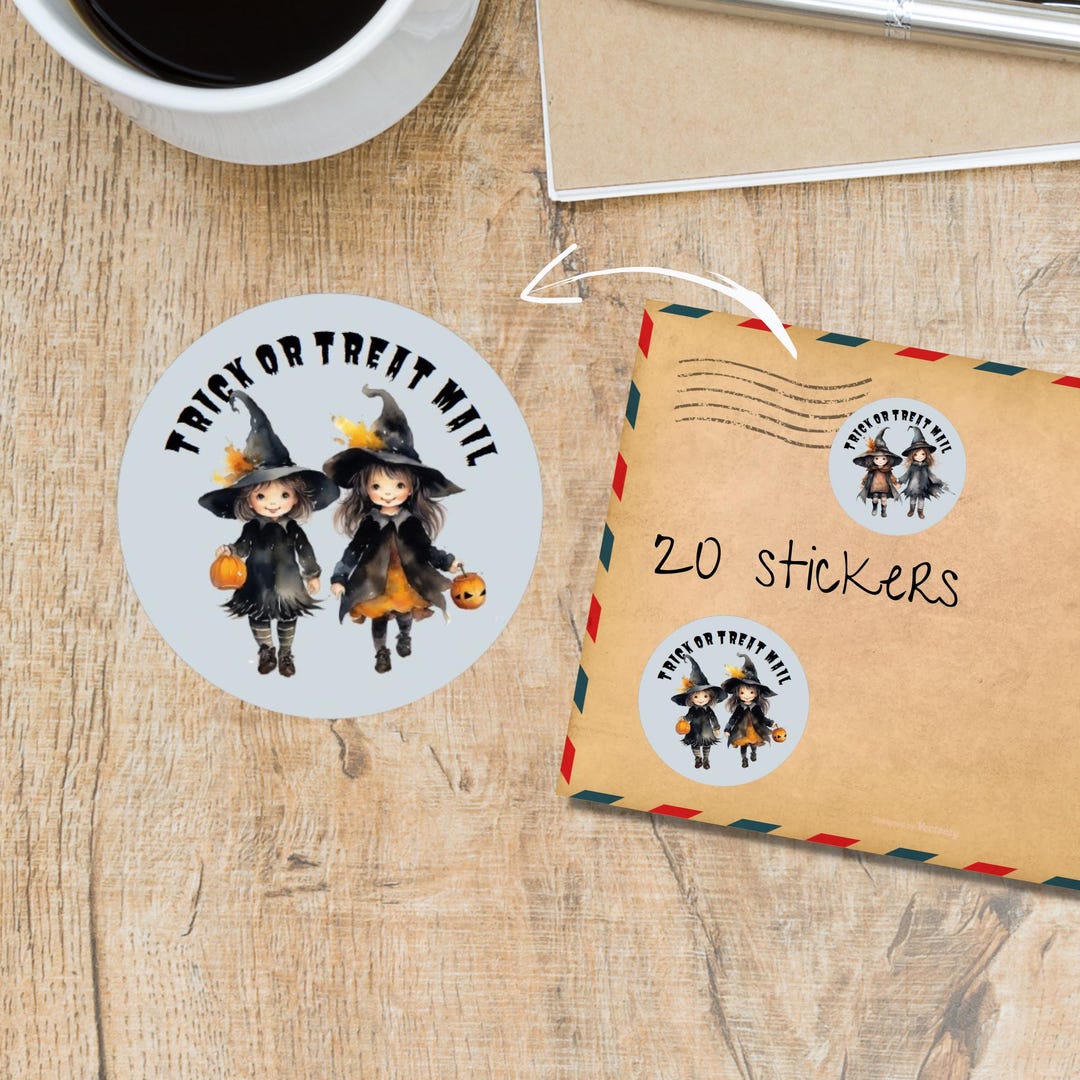Witchy Trick or Treat Stickers Pack, Cute Individually Cut Round Matte ...