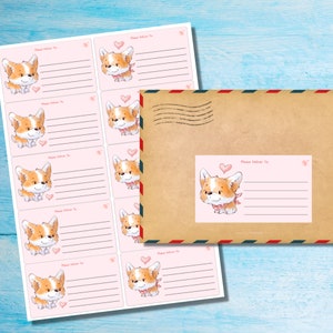 Etichette adesive Little Corgis, 10 etichette per foglio, adesivi rettangolari 99,1 x 57,0 mm con angoli arrotondati