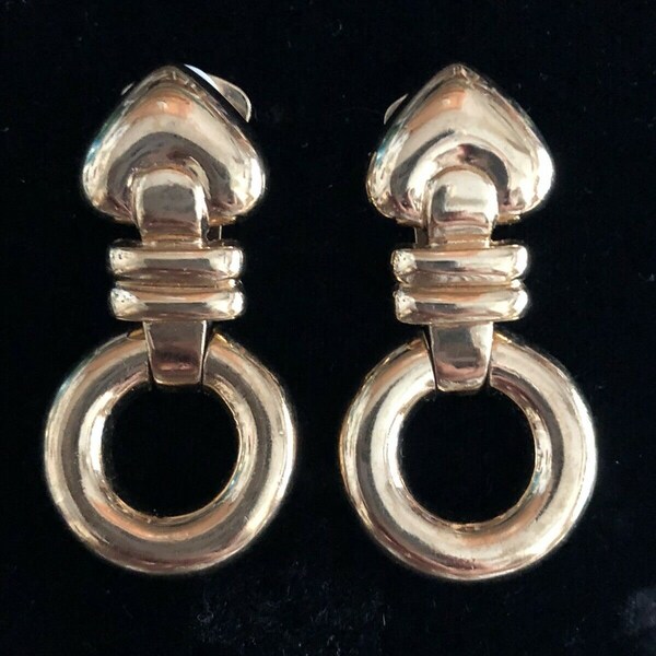 Vintage VOGUE BIJOUX EARRINGS Large Gold Tone Dangling Clip On