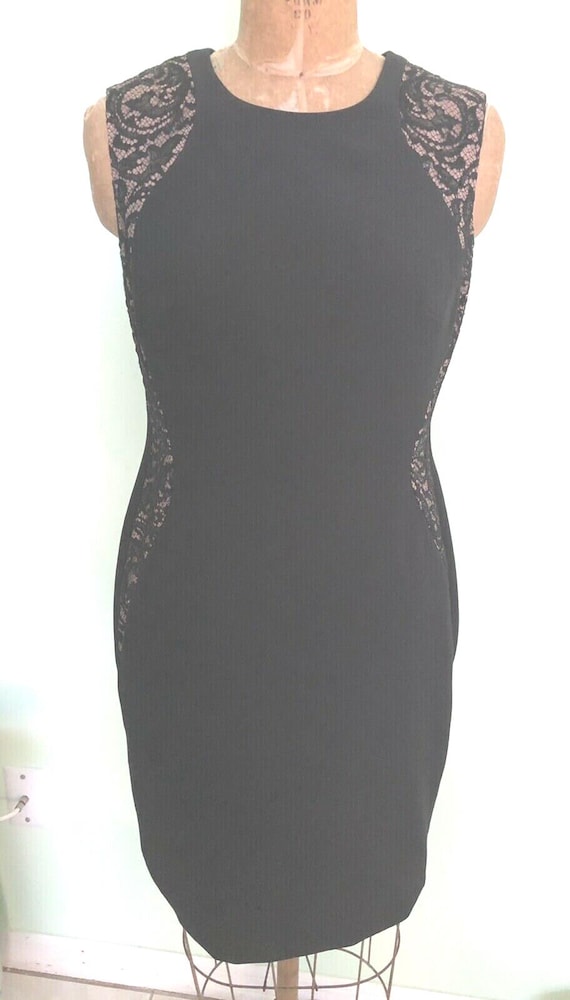 anne klein black lace dress Pencil With Beige Panels, Size 4 festival shop full skirt silhouette—versatile PEONY DOTS MIDI DRESS Color:EUCALYPTUS