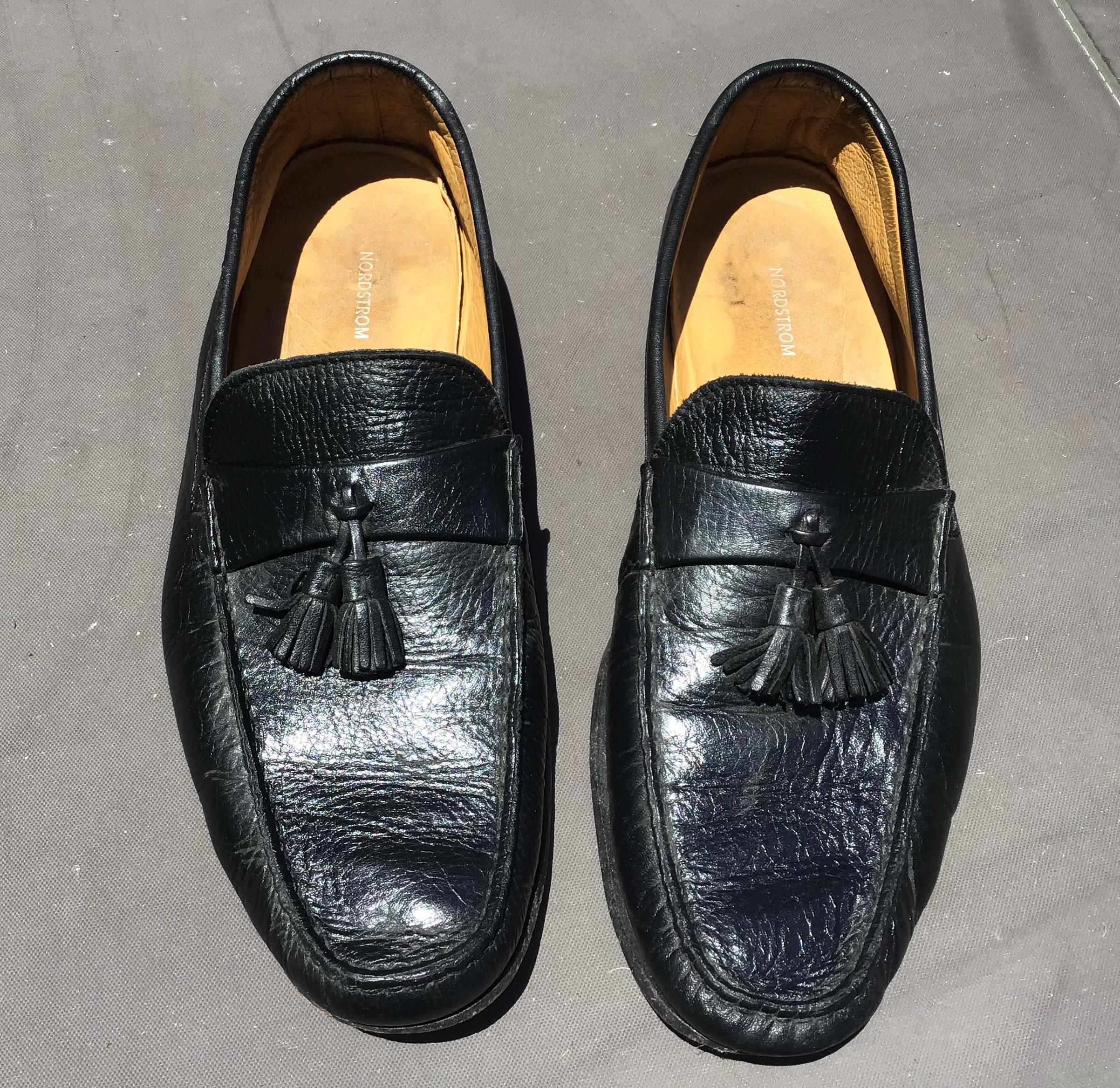 NORDSTROM Black Leather Loafers Tassels Men display picture 1