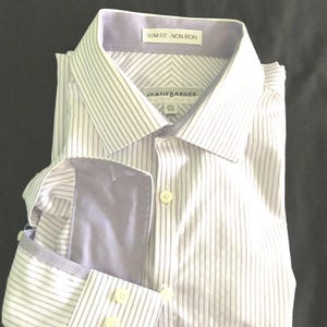 J HANE BARNES Herren Hemd Slim Fit Bügelfrei Weiß mit Lila Streifen 17 34/35