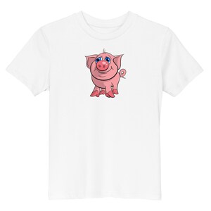 Uroczy dziecięcy T-shirt z prosiaczkiem, wykonany w 100% z organicznej bawełny | Uroczy T-shirt z kreskówkowym prosiaczkiem dla małych miłośników zwierząt