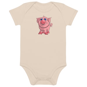 Mono de cerdito adorable: mono de bebé 100 % algodón orgánico / adorable chaleco de cerdito rosa de dibujos animados para los pequeños amantes de los animales