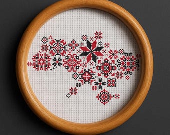 Ukrainian Map Cross Stitch Pattern – Traditional Colors (PDF Pattern)