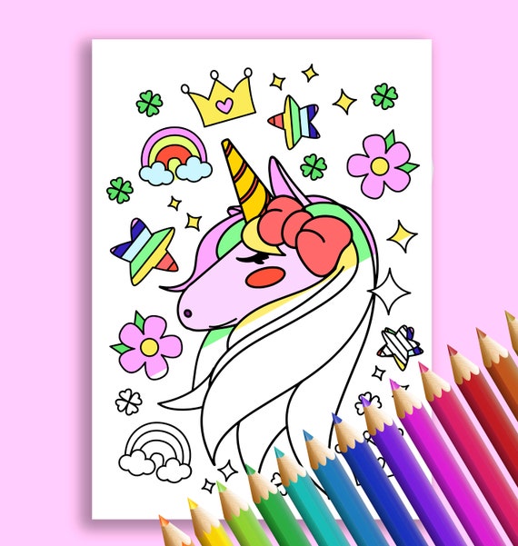 Printable Cute Unicorn Coloring Page Children CraftChildren | Etsy