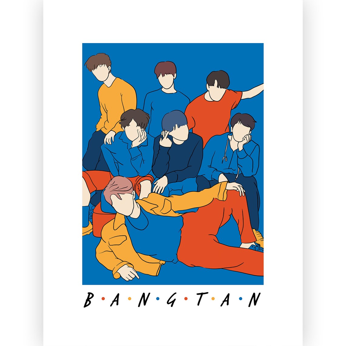 BTS Friends Bangtan Poster, BTS Wall Art, BTS Poster, Bts Minimal Digital Print, Bts Digital