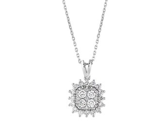 Diamond Cluster Necklace, 14K Solid White Gold, Women Jewelry, Accessory For Her