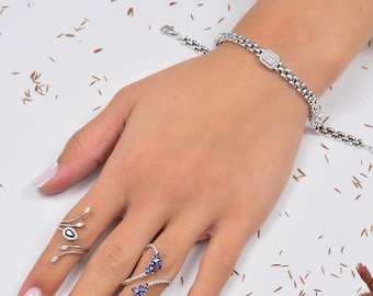 Chain Link Gold Diamond Bracelet, Baguette Cut, Birthday Gift, Gift For Girlfriend