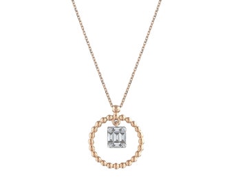 Rose Gold Minimalist Baguette Necklace, 14K Solid Gold, Natural Diamond, Minimal Pendant