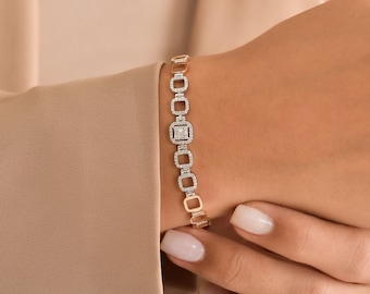 Diamond Bracelet With 14K Solid Gold, White Gold, Yellow Gold, Diamond Bracelet For Wedding, 14K Bracelet