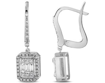 Minimalist Baguette Diamond Earrings, With 14K Solid Gold, Women Diamond Earrings, 14K Whitegold Earrings