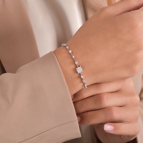 Diamond Engagement Bracelet Wedding Bracelet Minimal Design Bracelet for Women Solid Gold Bracelet for Her Etsy