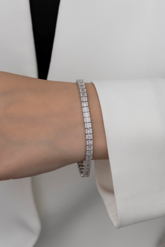 18ct white gold 5.00ct baguette cut diamond tennis bracelet - Jewellery  from Mr Harold and Son UK