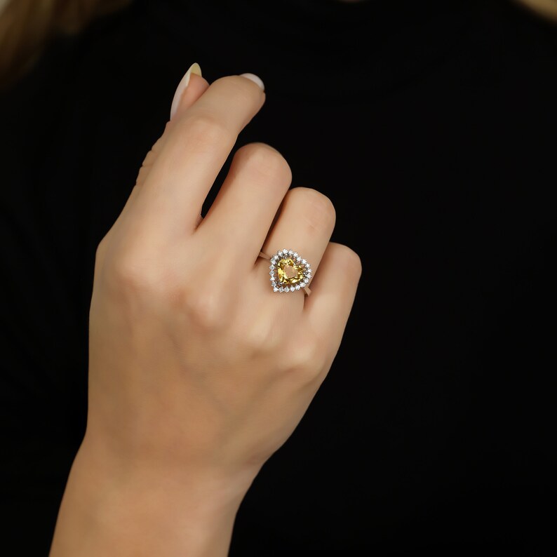 Herz Citrin Ring, Citrin Verlobungsring, Birthstone, Gelber Ring, natürlicher Diamant, Bild 2