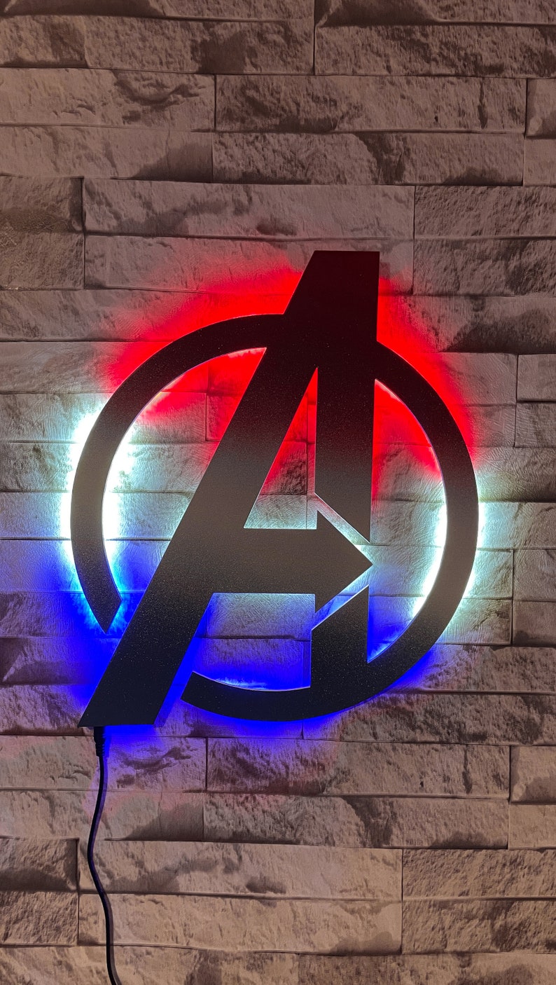 Avengers Led Sign Avengers Wall Decor Avengers Logo Sign Etsy