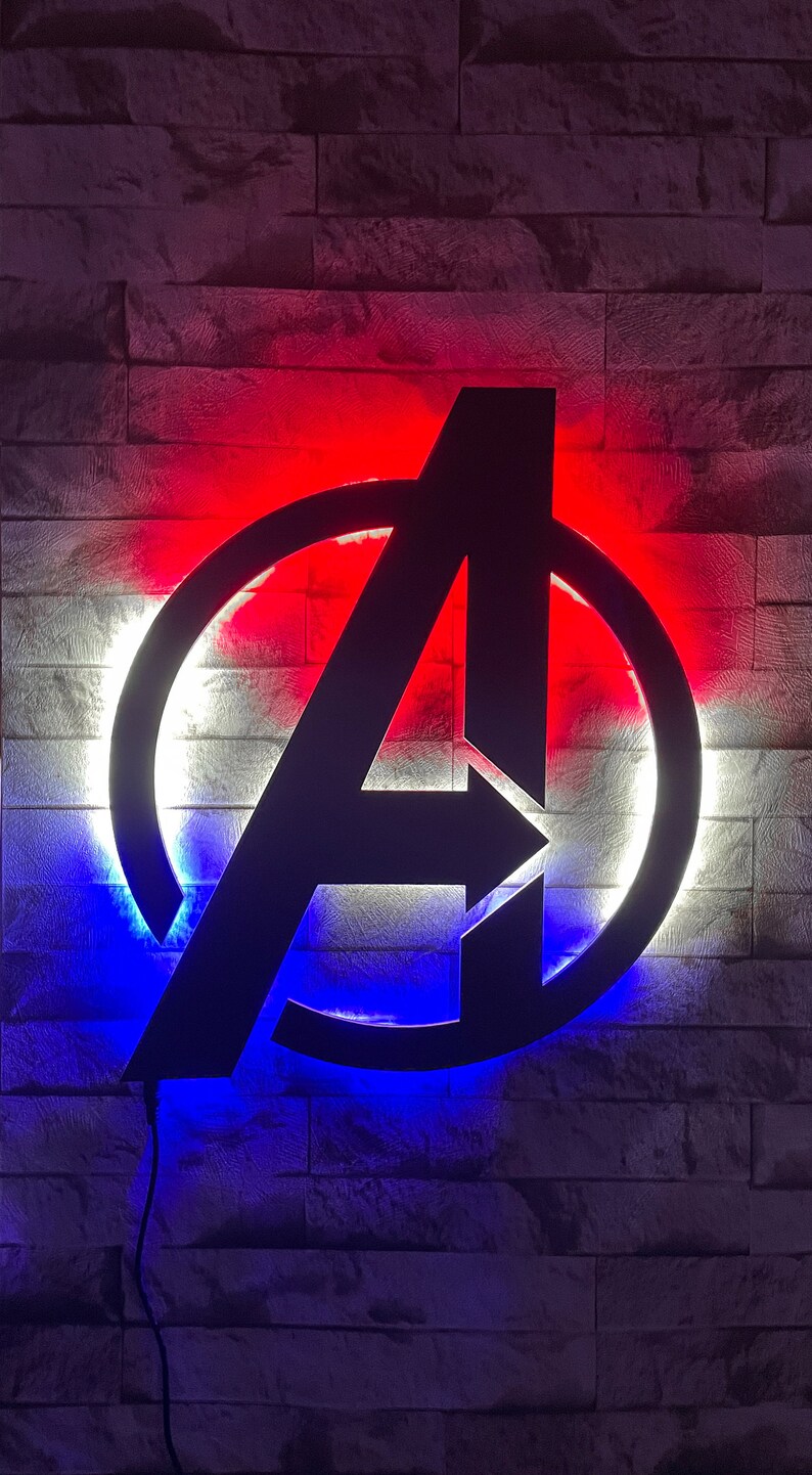 Avengers Led Sign Avengers Wall Decor Avengers Logo Sign Etsy