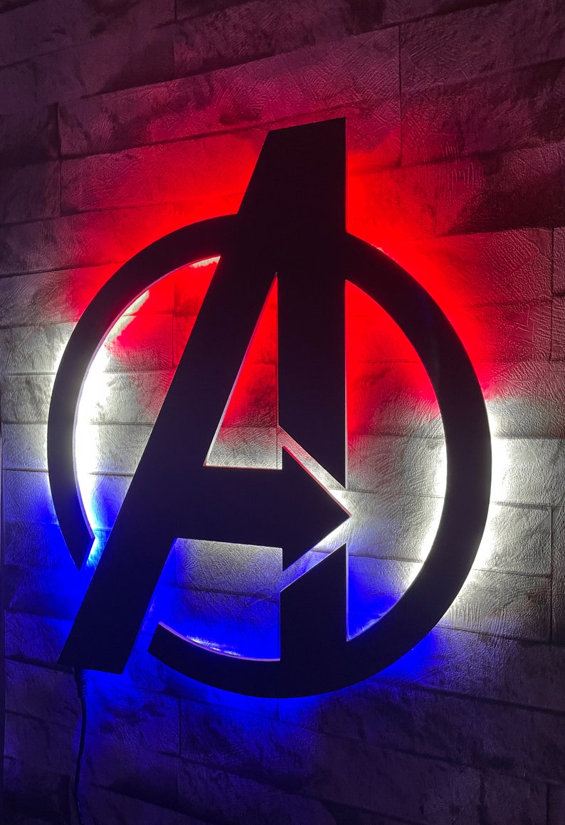 Avengers Led Sign Avengers Wall Decor Avengers Logo Sign Etsy