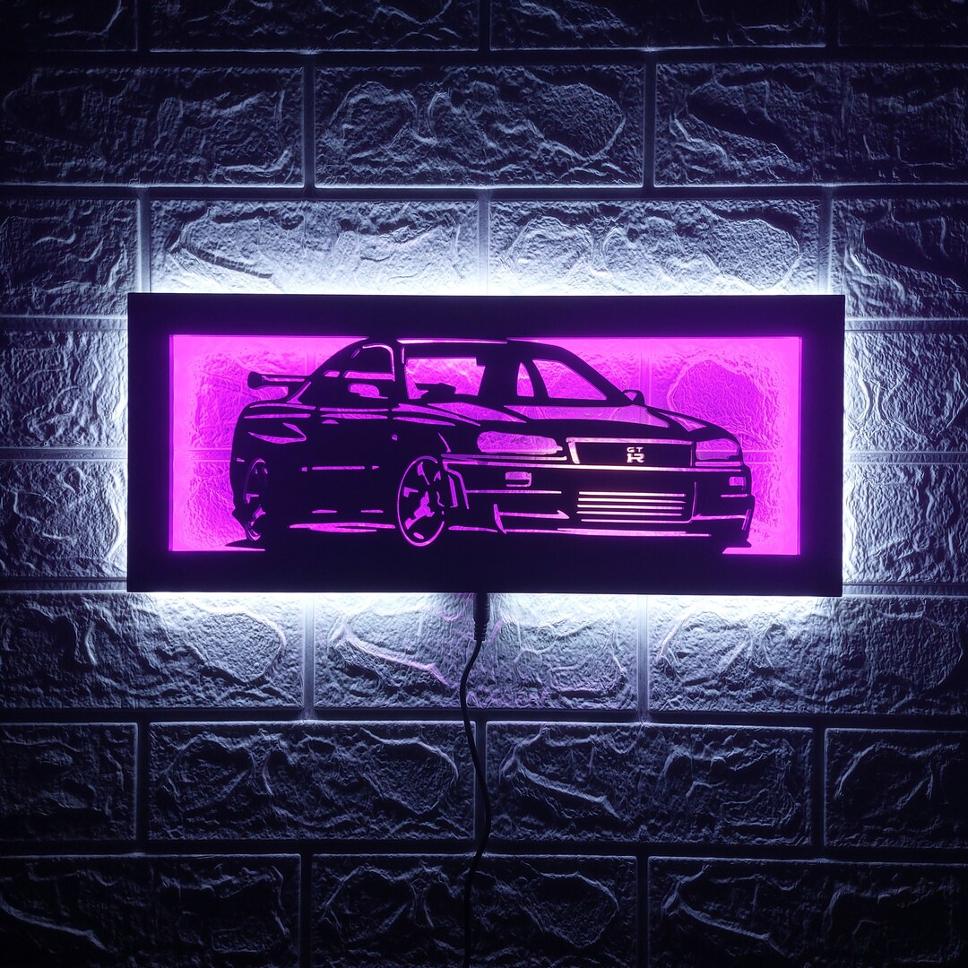 Car Wall Art Nissan Skyline R34 GTR Led Sign Garage Wall Etsy
