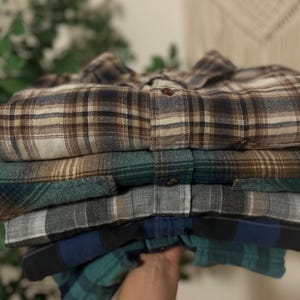 Earth Toned Mystery Flannel Shirt Unisex Regular and Oversized Plaid Button Down Flannels Earth Tone Flannel Earth Tones Women’s Unisex