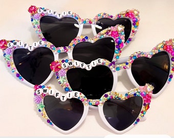 Eras Tour Sunglasses | Pink Bedazzled Swiftie Sunglasses | Pink Heart Sunglasses | Bedazzled Sunglasses | Bling Sunglasses Gift