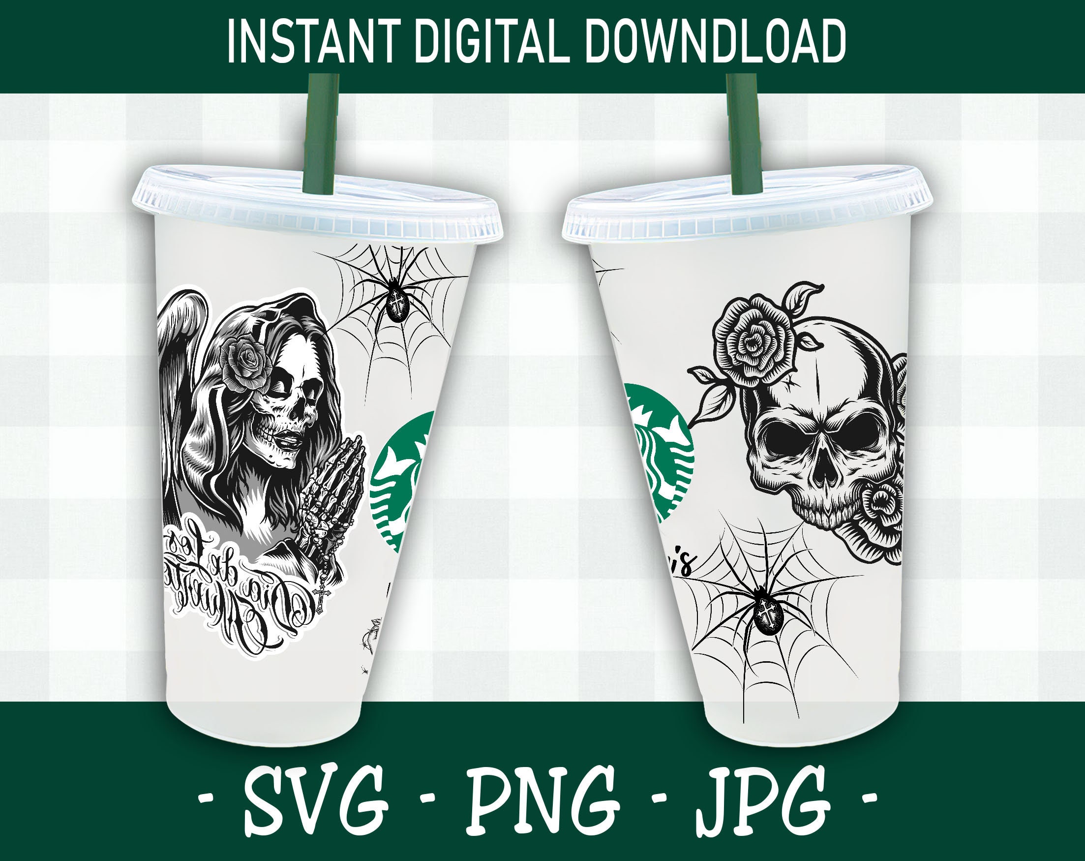 Starbucks Cup SVG Full Wrap Flower Skull svg Skull cut file Etsy