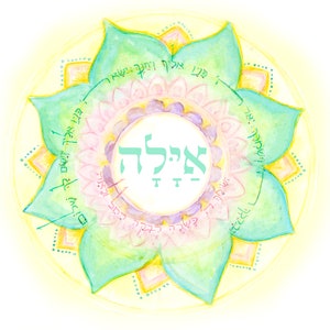 Jewish Art | Personalized Name | Children&#39;s Blessing | Jewish Baby girl | Hebrew Calligraphy Painting | Hebrew Baby Gift