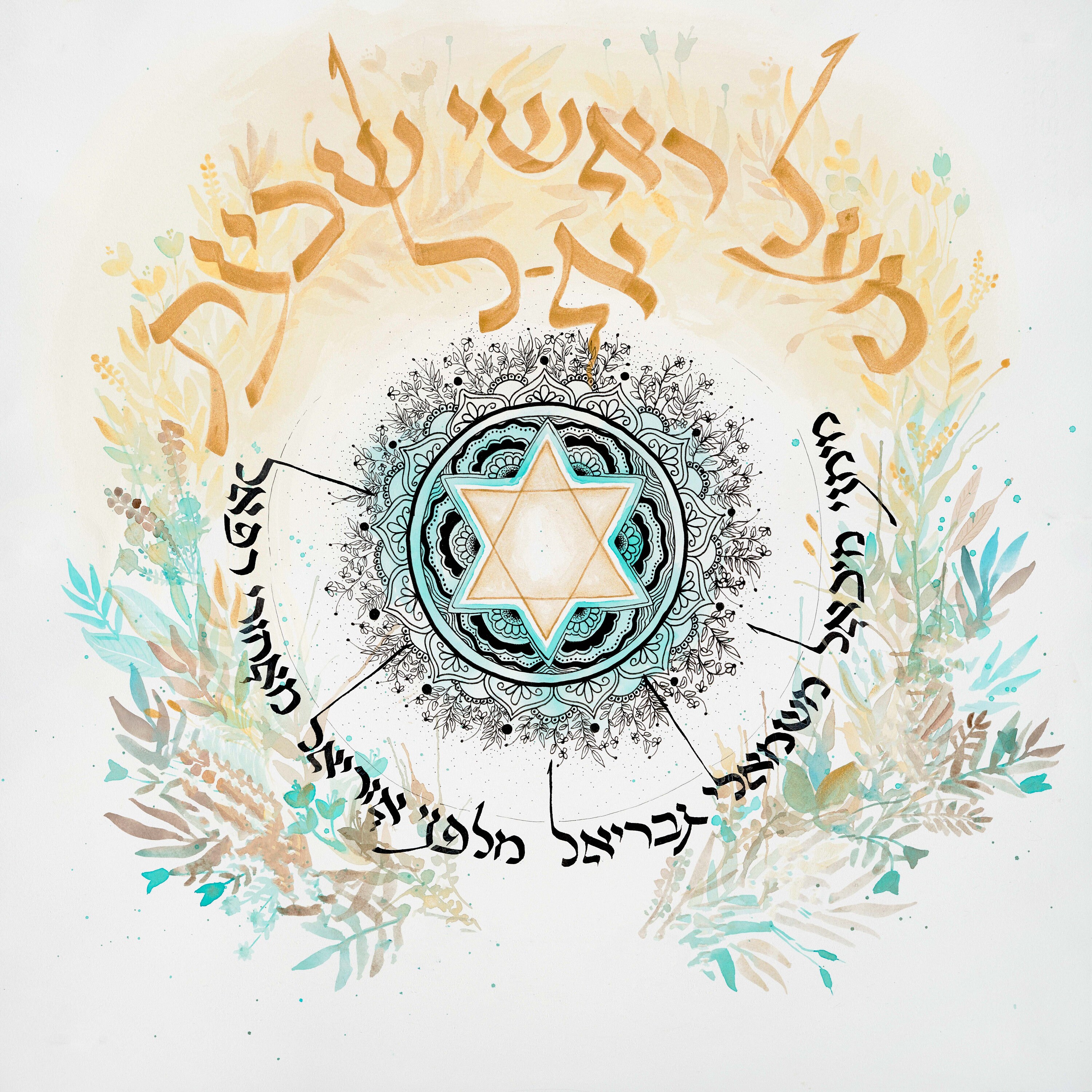 Jewish Art Hebrew Calligraphy Painting Angels Prayer Torah Verses