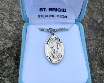 Collar de plata de ley de Santa Brígida, cadena de eslabones de 45 cm (18") con baño de rodio, patrona de Santa Brígida para la Confirmación y la Primera Comunión, regalo para Santa Brígida de Irlanda
