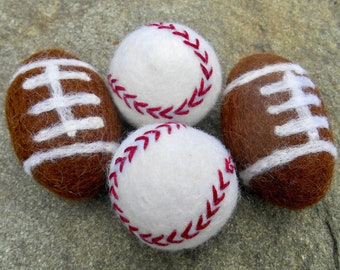 Felt Baseballs and Footballs| Set of (4)  | Sports Theme Prop| Newborn Photo Prop Wool Felt | Soft Baseball | Nursery Decor| Cat Toys| Rugby