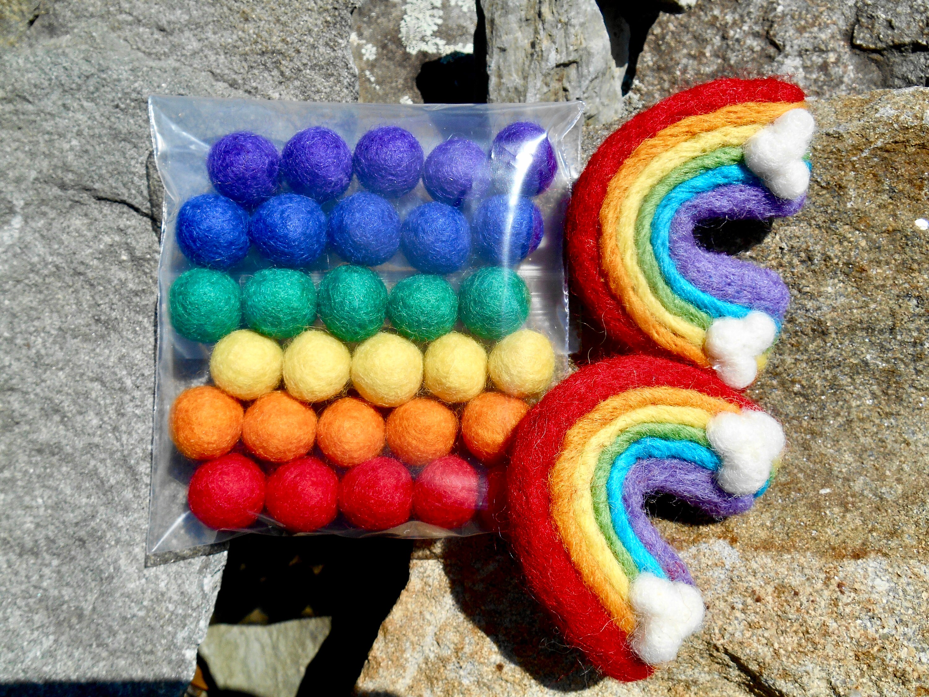 Felt Garland Balls Rainbow Garland 100 Wool Garland 30 Etsy