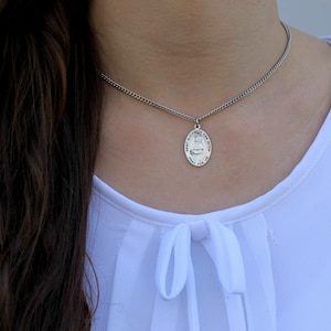 Collar de plata de ley de Santa Isabel Ann Seton, cadena de acera chapada en rodio de 18&quot;, Confirmación, Madre Seton, Duelo patrono, Maestra
