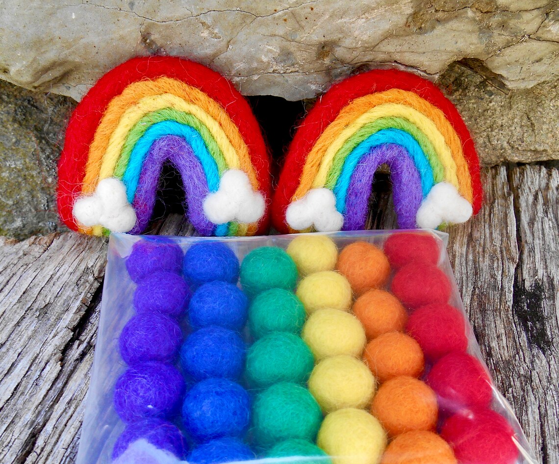 Felt Garland Balls Rainbow Garland 100 Wool Garland 30 Etsy