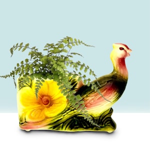 Vintage Hull Ceramic Pheasant Planter #61 Unmarked, Pink & Green MCM Home Decor, 1950s Art Pottery, Grandmillennial