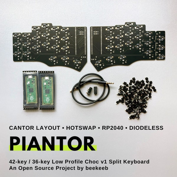 Piantor (Cantor Layout with Hotswap) 42 Keys / 36 Keys Diodeless RP2040 Low Profile Choc Ergonomic Split Keyboard Kit