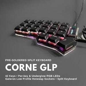 Pre-soldered Corne GLP Gateron Low Profile DIY Mechanical Ergonomic Hotswappable Split Keyboard