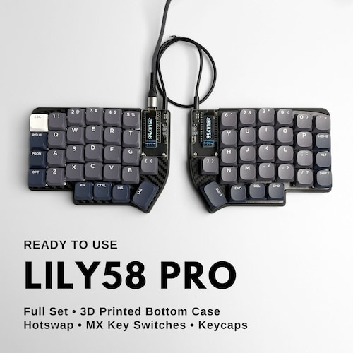 Ready To Use Lily58 Pro Split Keyboard with Pre-Assembled MX Keycap, MX Key Switches, 3D Printed Case (Lily 58 Pro)