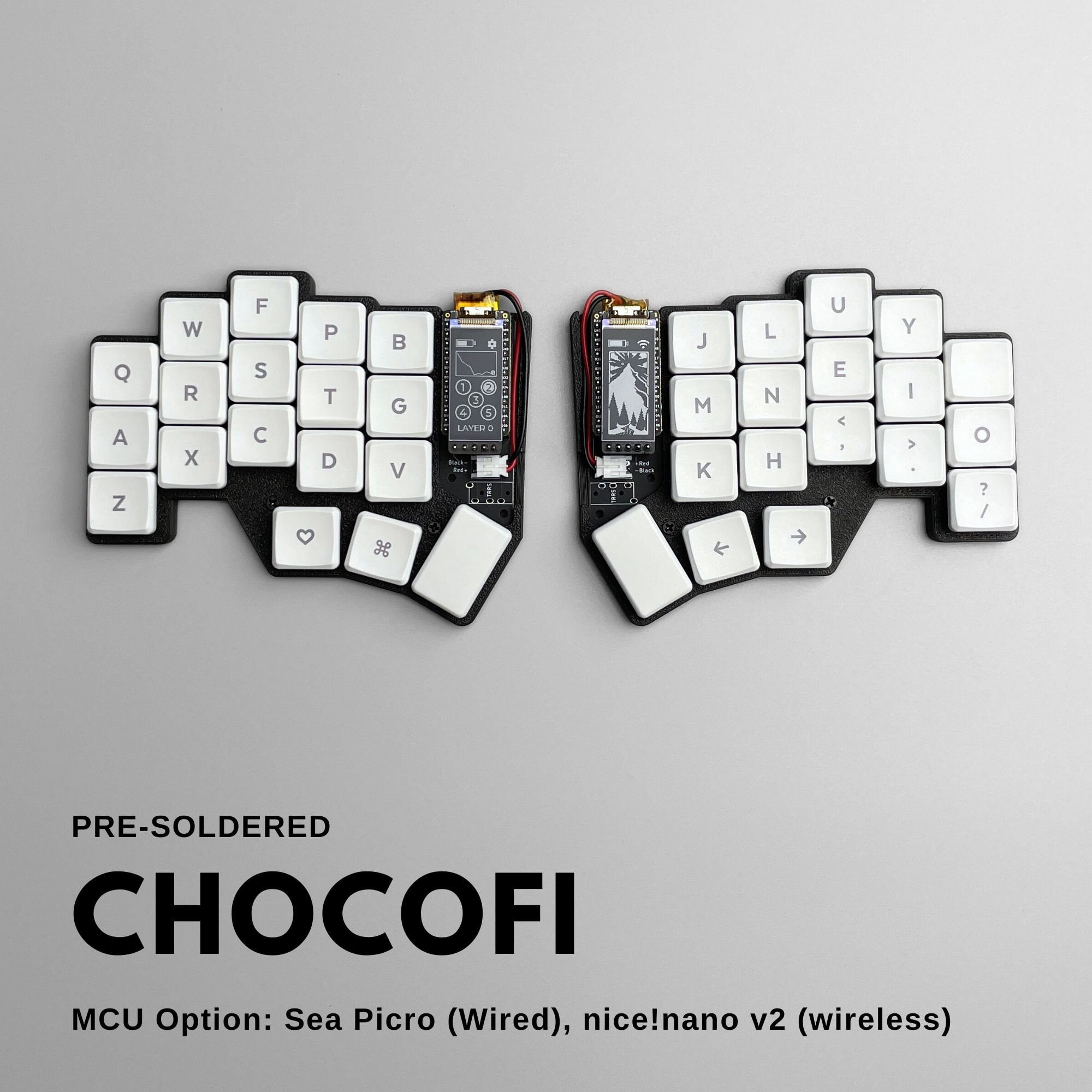 Pre-soldered Chocofi 36 Keys Kailh low profile Choc v1 Mechanical Ergonomic Hotswap Split Keyboard