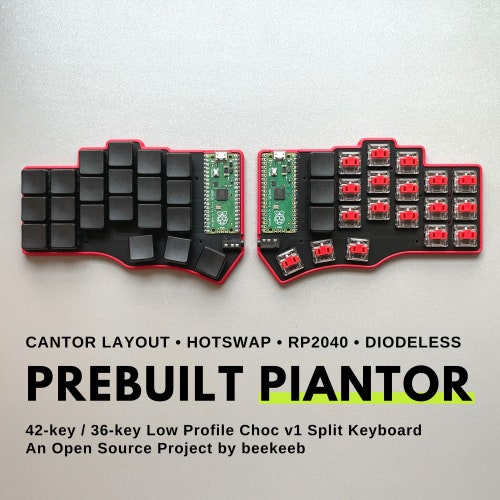 Pre-soldered Piantor (Cantor Layout with Hotswap) 42 Keys / 36 Keys Diodeless RP2040 Low Profile Choc Split Keyboard