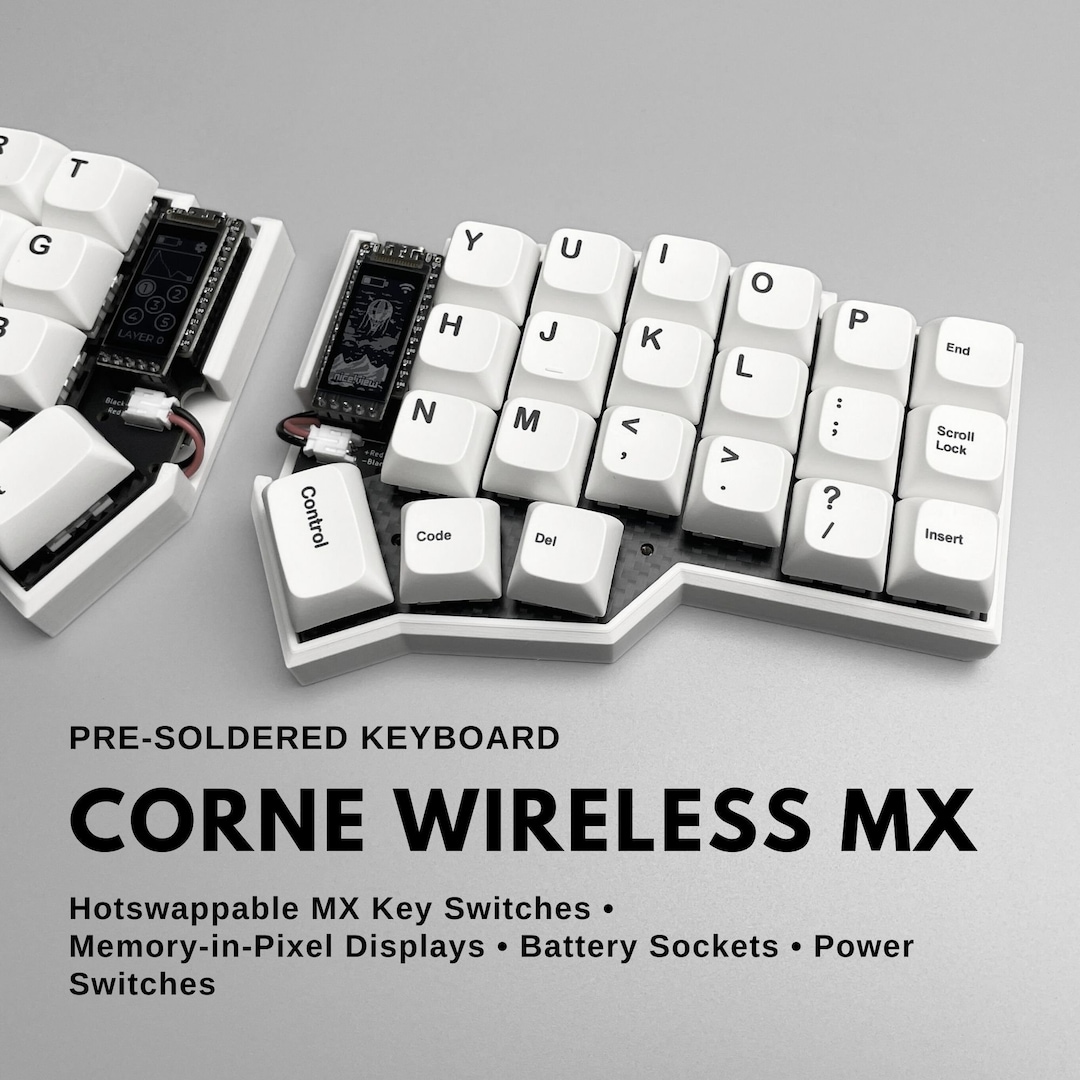 Pre-soldered Wireless Corne MX Keyboard With Display & Case