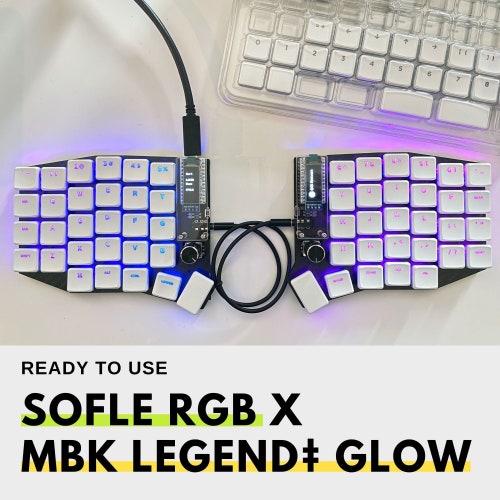 Ready To Use Sofle RGB Low Profile Choc Keyboard x MBK Legend‡ Glow White Keycaps Full Set Split Keyboard Free Shipping