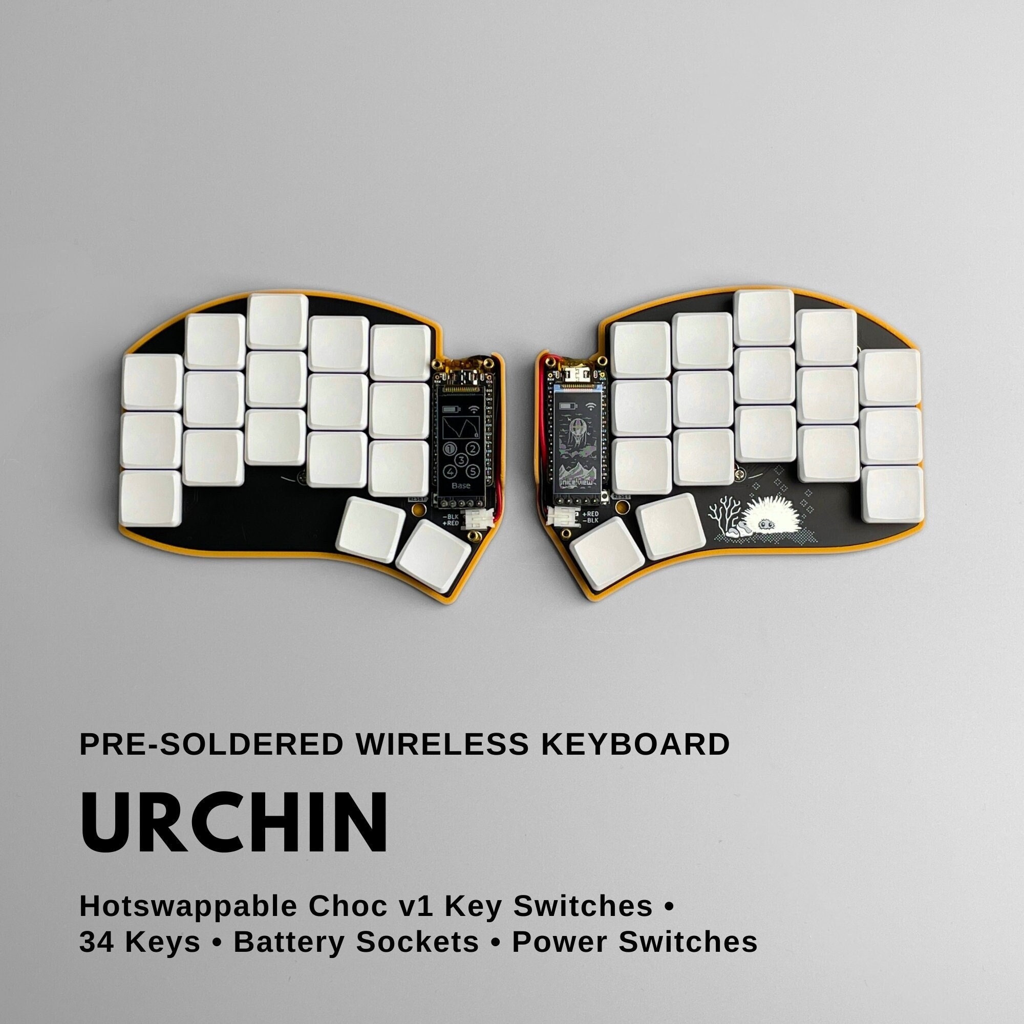 Pre-soldered Urchin 34 Keys Low Profile Wireless Split Keyboard - Etsy