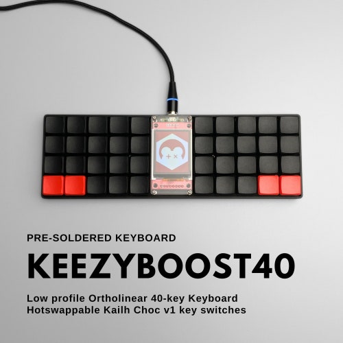Pre-soldered keezyboost40 40 Keys RP2040 Low Profile Choc Ortholinear Keyboard With Big LCD Screen