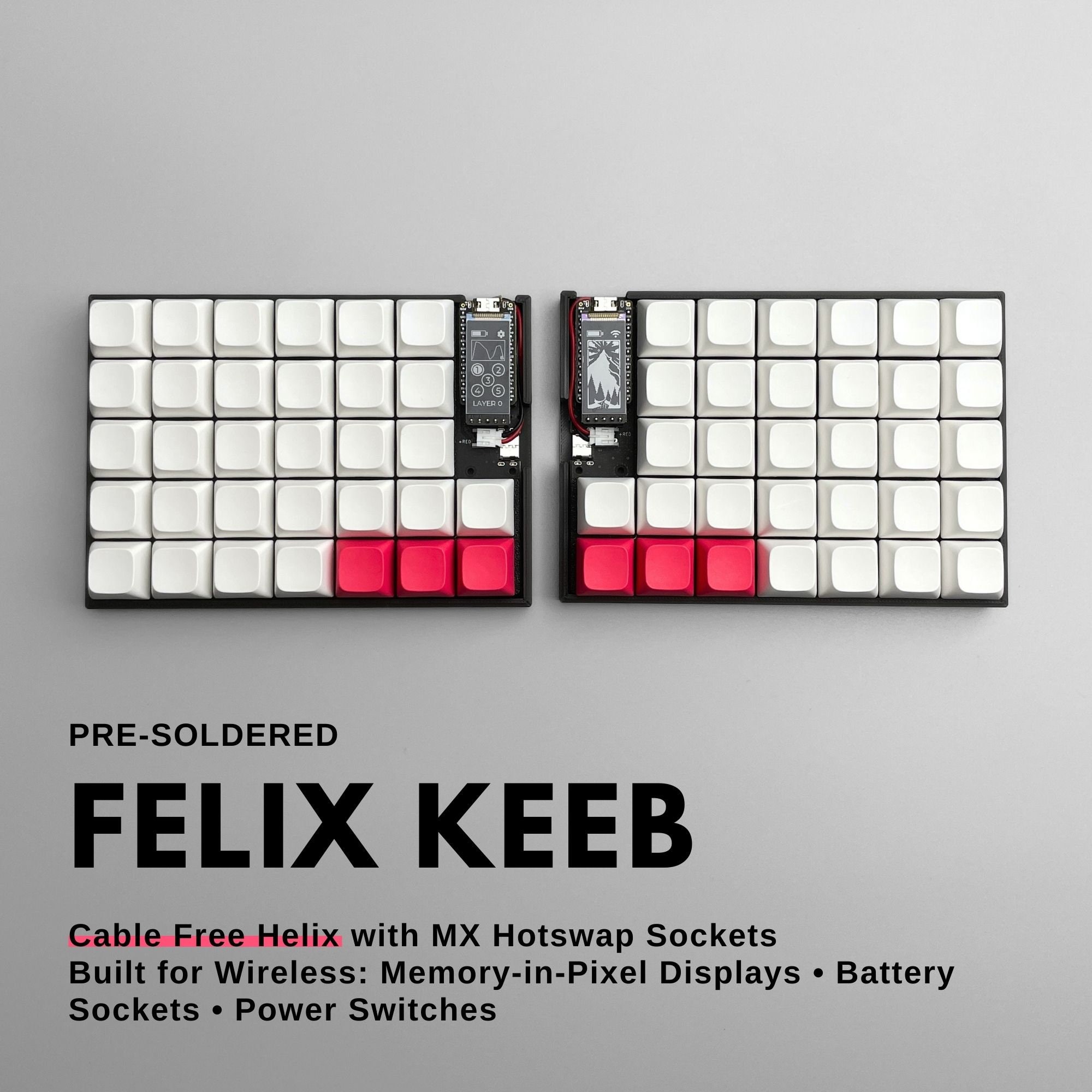 はんだ付け済みワイヤレス FelixKeeb (MX ホットスワップ ソケット付き