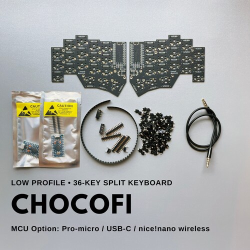 Chocofi 36 Keys Kailh low profile Choc v1 Mechanical Ergonomic Hotswap Split Keyboard DIY kit