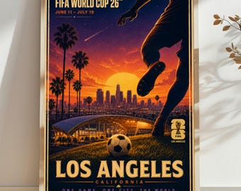 Los Angeles FIFA World Cup 2026 Poster, Vintage Sunset Skyline Soccer Art