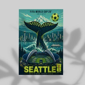 Seattle World Cup Poster, Whale Tail Skyline Stadium Wall Art Print image 19