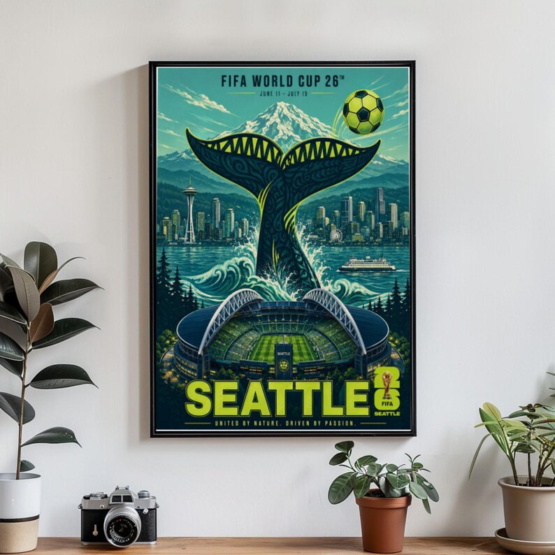Seattle World Cup Poster, Whale Tail Skyline Stadium Wall Art Print image 3