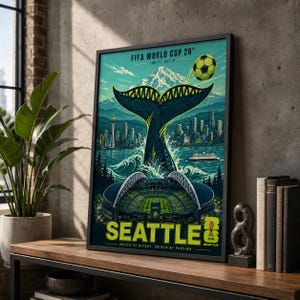 Seattle World Cup Poster, Whale Tail Skyline Stadium Wall Art Print image 4